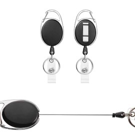 PaiLeWei Schlüsselband Ausziehbar, 2 Stück Einziehbarer Ausweishalter,mit Schlüsselring,Gürtelclip,Schlüsselanhänger Ausziehbar Stark,für Kartenhalter Ausweis ,Schlüssel,ID Card Holder (Schwarz 2 Stück)