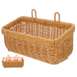 ABOOFAN Woven Wall Storage Basket for Fruits and Veggies Kitchen Hanging Organizer with Sticky Hooks Design for Ginger Garlic and Seasonings for Space Saving and Home Decor