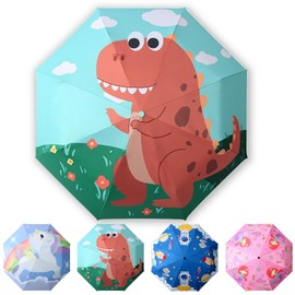 EEPLUYTY Children's Folding Umbrella, Children's Umbrella Reflective with Umbrella Cover, Manual Foldable Eight Bone Umbrella, Wind and Rainproof, Suitable for Boys and Girls, Green