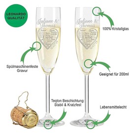 GRAVURZEILE Leonardo Champagne Glasses – Air & Love Design – Engraved with Name and Date – as a Gift for Wedding, Engagement & Anniversary – The Perfect Wedding Gift