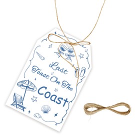 50pcs Last Toast On The Coast Thank You Tags, Coastal Beach Gift Tag with String for Bachelorette, Something Blue Thank You Paper Tags for Wedding Party Favors