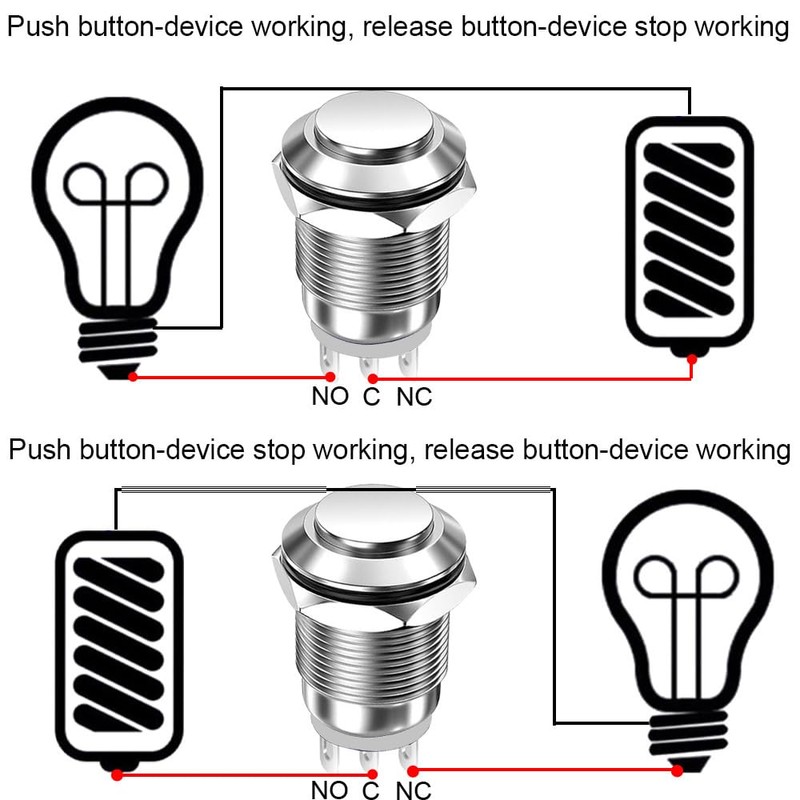 Gebildet 2pcs Wired 12mm Waterproof Instant Metal Push Button 3