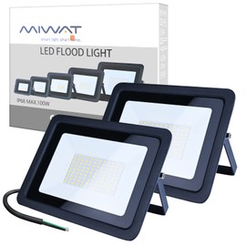 MIHEAL 2 Pack 100W LED Flood Light,Cool White, IP68 Waterproof Super Bright Work Light, 110V, Outdoor Floodlight for Yard, Garden, Garage, Lawn, Court [Energy Class A++]…
