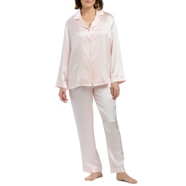 Fishers Finery Women's 100% Mulberry Silk Long Pajama Set with Gift Box, Heavenly Pink, X-Small Petite
