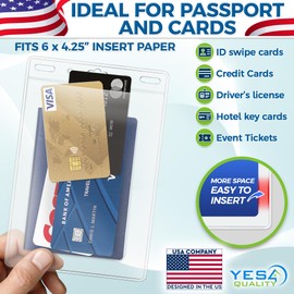 Yes4Quality - Vertical Passport & ID Badge Holder - 4x6 Inch, 25 Pack - Clear Name Badge Holders for Travel, Work & Events - Zipperless Card Protector for Vaccination Cards, Tickets & Credentials