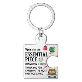 Bus Driver Gifts, Funny Thank You Appreciation Keychain Gifts for Men Women School Bus Drivers, You Are An Essential Piece of the Journey to School Puzzle Piece Metal Keychains
