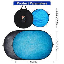 Kate Collapsible Backdrop Pop Up Photo Backdrops Gray Blue Folded Background for Portrait Photography, for Video, for Live Stream, 5x6.5ft