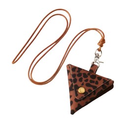 yaozeio Leopard Long Necklace Earbuds Case Pouch Leopard Headphone Pouch Bag Brown Mini Earbud Pouch Vintage Long Sweater Necklace Leather Earphone Case Pouch Cute Headset Headphone Storage Bag
