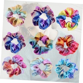 Mikinona 12pcs Large Shining Ribbon Hair Rings for Ponytail Holders Women's Fashion Hair Ties Details Random Color