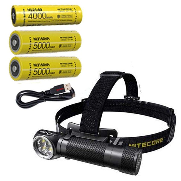 Combo: Nitecore HC35 Rechargeable LED Headlamp -2700Lm w/2x NL2150HPi & NL2140 Batteries +Eco-Sensa USB Charging Cord