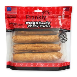 Frankly Pet Original Bacon Flavored Mega Beefy Chew Sticks for Dogs - High Protein Collegen Packed - Healthy Dog Treat - Made in The U.S.A. - 4 Count 7" Stick (8869)
