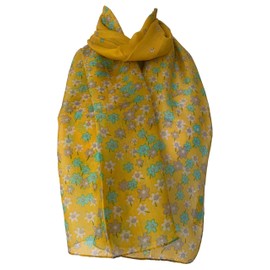 Purple Possum® Floral Silk Scarf Ladies 100% Silk Flowers Flower Print (Yellow)