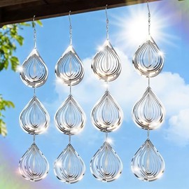 Bird Deterrents for Outside, 12 Discs Stainless Steel 3D Wind Spinners Garden Decor, 4 Sets Reflective Bird Scare Devices to Keep Woodpeckers, Pigeons Away from Patio, Balcony, Porch, Deck