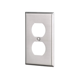 Eaton 93101 Standard Size Stainless Steel 1-Gang Duplex Receptacle Wallplate, Satin Brush Finish