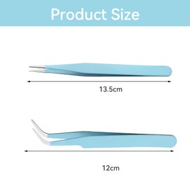 2 Pcs Stainless Steel Craft Tweezers, Precision ESD Tweezer Set, Multipurpose Straight and Curved Tip Tweezers, for Crafting, Intricate Projects, Sticker Application, Nail Art, Model Crafting(Blue)