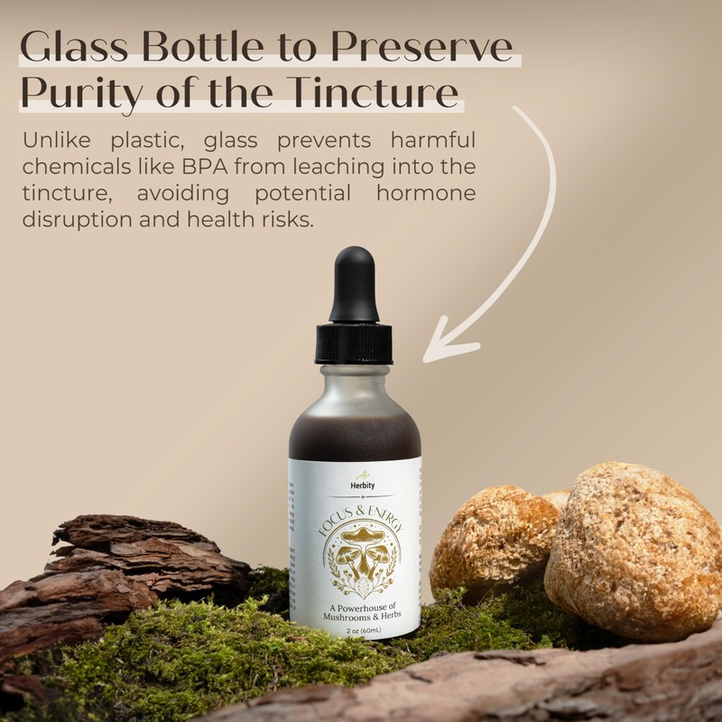 Herbity Focus & Energy Natural Mushroom Tincture - Adaptogenic Mushroom