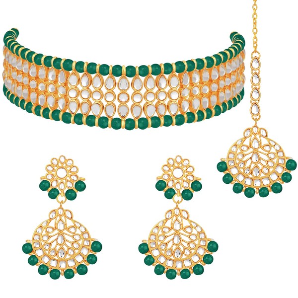 Aheli Indian Wedding Wear Beaded Faux Kundan Pearl Necklace Set