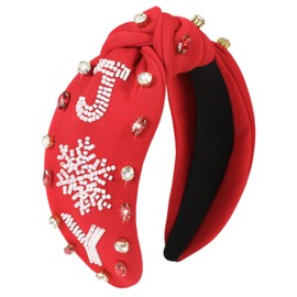 Gmmidea Christmas Snowflake Headbands for Women Wide Top Knot Beaded Xmas Headband Crystal Jeweled Embellished Hairband Fancy Christmas Costume Accessories Hair Decorations