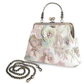 Abuyall Small Top Handle Evening Handbag Vintage Kiss Lock Lace Purses And Handbags For Women 3D Flower Purse 3D-flower-white