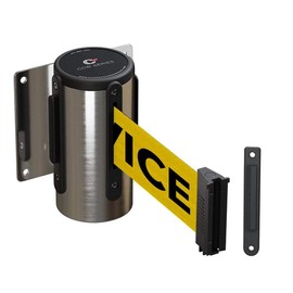 CCW Series WMB-125 Fixed Wall Mount Retractable Belt Barrier 11 Foot with Stainless Steel Case (Yellow"Out of Service" Belt)
