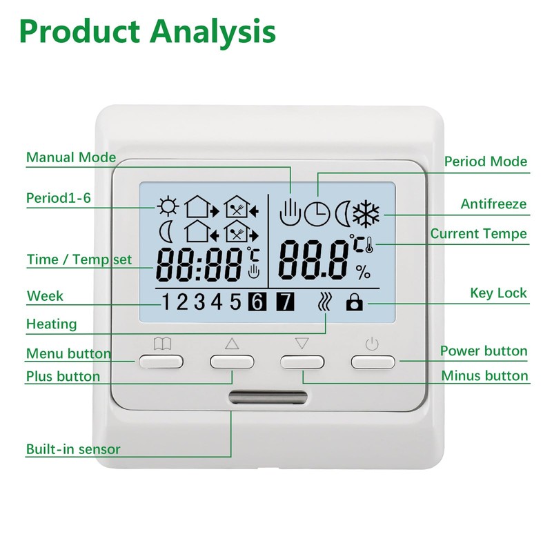 Wengart Electric Heating Thermostat WG806, Output 230V 16A, 7 Days