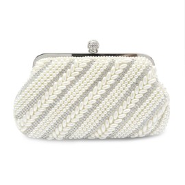 CORIOS Women's Pearl Evening Bag Luxury Rhinestone Clutch Bag Wedding Bridal Purse Diamond Purse Bag Elegant Handbag Chain Shoulder Bag Evening Party Purse Shoulder Bag, beige