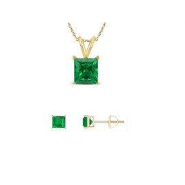 Paris Jewelry 18K Yellow Gold Plated 1/2ct Created CZ Square 18 In Necklace & Earrings