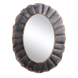 Creative Co-Op Oval Mirror with Distressed Black Scalloped Metal Frame