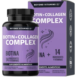 Biotin+Collagen Complex- Contiene Biotina + Colágeno + 15 Ingredientes y Vitaminas - Suplemento Vitamínico - Suplemento Alimenticio en Cápsulas - Sin Azúcar-Ingredientes NON GMO-60 cápsulas para 60 días