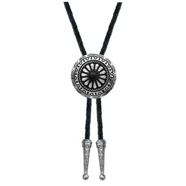 YOQUCOL Vintage American Western Cowboy Indian Art Black Stone Genunie Leather Bolo Tie For Men Women