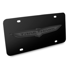iPick Image Made for Jeep Trailhawk 3D Dark Gray Logo on Black Stainless Steel License Plate