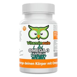 Omega 3 Kapseln - hochdosiert 229 mg mit 125 mg DHA und 63 mg EPA - bioaktiv & vegan aus Algenöl - Produktion in Deutschland - ohne Zusätze - kleine Kapseln statt Tabletten & Tropfen - Vitamineule®