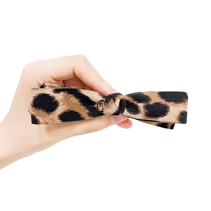 (2 types) Burnaby leopard print layered ribbon hairpin leopard beige