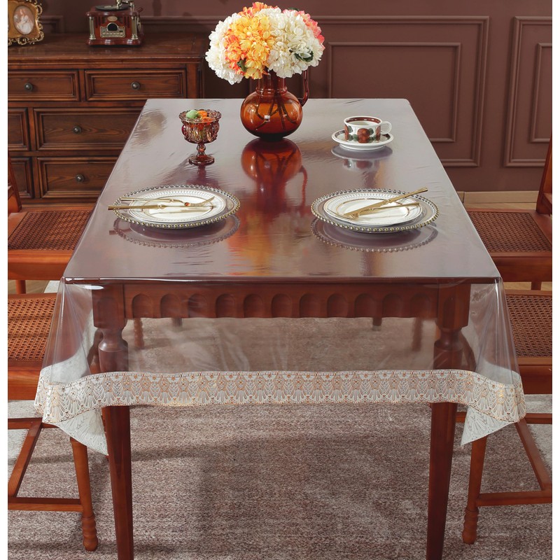 Wonderla Clear Vinyl Lace Tablecloth,PVC Rectangle 100% Waterproof Oil Proof