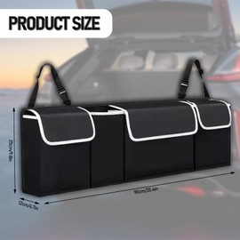 HIAHXC Car Boot Organiser Black Car Seat Organiser Car Boot Organiser Storage Multipurpose with 4 Pockets Foldable Car Organiser