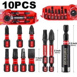 Geinxurn Impact Screwdriver Bits Set,10 Pcs Magnetic S2 Steel Multi Driver Bits with Storage M-Box(PH1,PH2,PH3,PZ2,T20,T30,SQ2,SL#8)