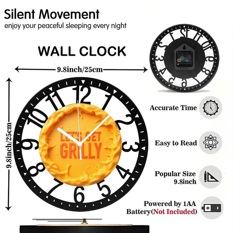 25cm Circular Iron Wall Clock with a Martini Glass and