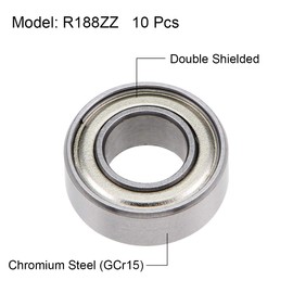 uxcell R188ZZ Deep Groove Ball Bearings Z2 1/4 Inch x 1/2 Inch x 3/16 Inch Double Shielded Chrome Steel Skateboard Bearings Sealed Industrial Bearings10pcs