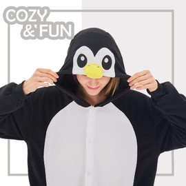 NEWCOSPLAY Animal Onesie Costume Adult Pajamas Plush One Piece Cosplay Costume(Black Penguin,Medium)