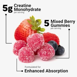 Force Factor Creatine Monohydrate Gummies, NSF Certified, 5g Dose for Men & Women to Support Muscle, Strength, Recovery, Cognitive Health & Memory, Mi