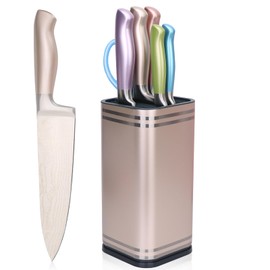 KoudHug Professional 7-Piece Chef Knife Set - High Carbon Steel Culinary Tools with Stainless Steel Block, Dishwasher Safe & Rust-Resistant, Home Kitchen Cutlery Set for Cooking Enthusiasts (Brown)