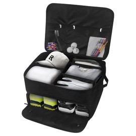 Golf Storage Box, Golf Organizer for Car Golf Trunk Organizer Foldable Golf Travel Storage with Separate Ventilated Compartment for 2 Pair Shoes Golf Bag for Balls Cap Clothes Gloves(Black)