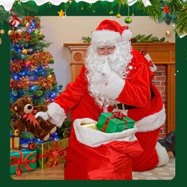 ROSAUI Santa Claus Beard Christmas Hat with Beard Adult Santa Costume Accessories Santa Hat with Beard