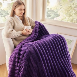 DKRUW Plush Fleece Throw Blanket Purple 3D Ribbed Soft Fuzzy Blanket for Couch Sofa Bed Home Decor Gifts for Women Mom All-Season Comfort (Purple, Throw(50"x60"))