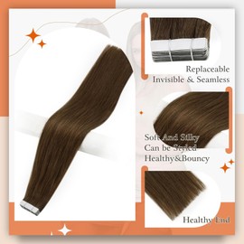 Full Shine Brown Tape in Extensions Color 4 Medium Brown Remy Tape ins Human Hair Extensions 20Inch Double Sided Adhesive Extension 100G 40Pcs Long Straight for Natural Look