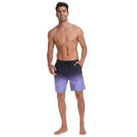 SONGDAI Summer Mens Swimming Trunks Fashionable Vacation Beach Board Shorts Four Corner Swim Short Inner Lining Pocket Swimwear Short-Black Purple gradient-2XL