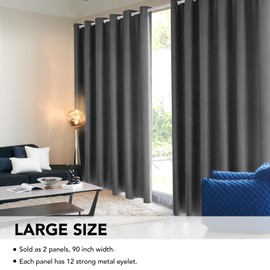 Deconovo Deconovo Thermal Insulated Wide Grey Curtains 90x72 Inch Drop Energy Saving Noise Reducing Eyelet Blackout Curtains for Bedroom, 1 Pair, Light Grey