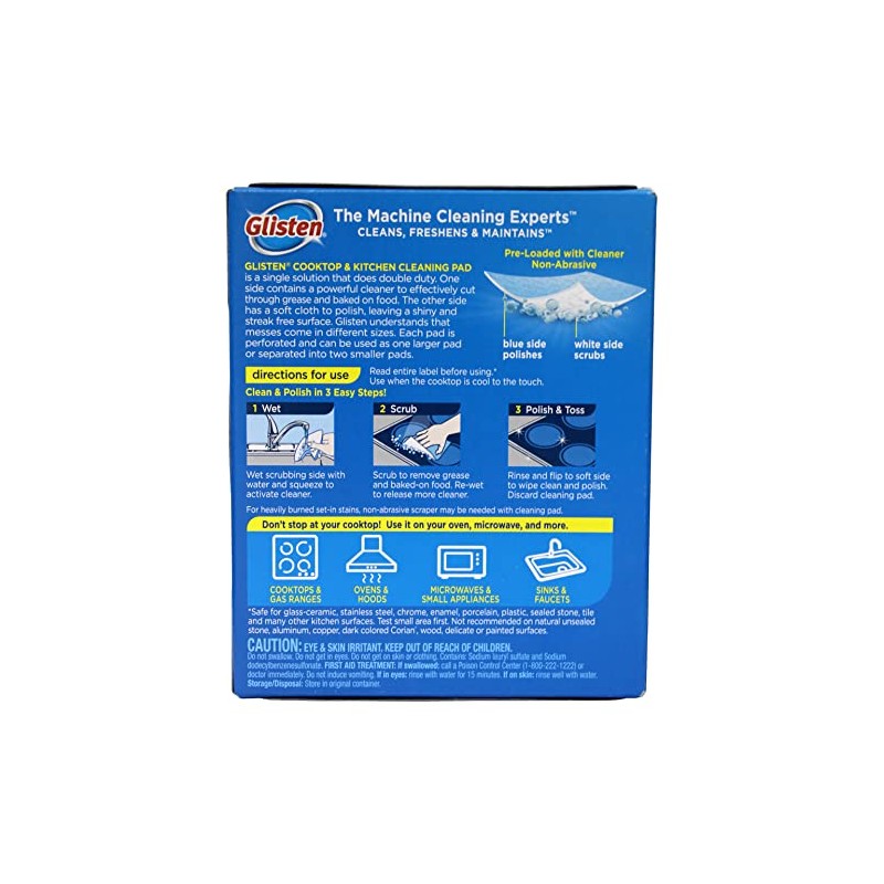 Glisten GC0608T Cooktop & Kitchen Cleaning, 8 Large/16 Small Pads,