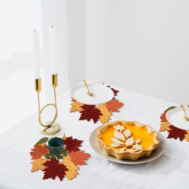 Fall Leaves Table Runner 54 Inch Long Embroidered Thanksgiving Autumn Havest Dining Table Decoration Leaf Cutwork Festive Holiday Orange Coffee Table