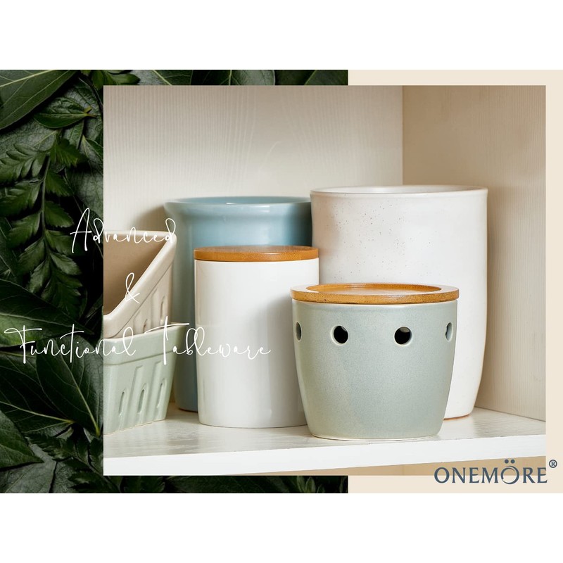 ONEMORE Large Garlic Keeper with Lid, Ceramic Garlic Saver 5